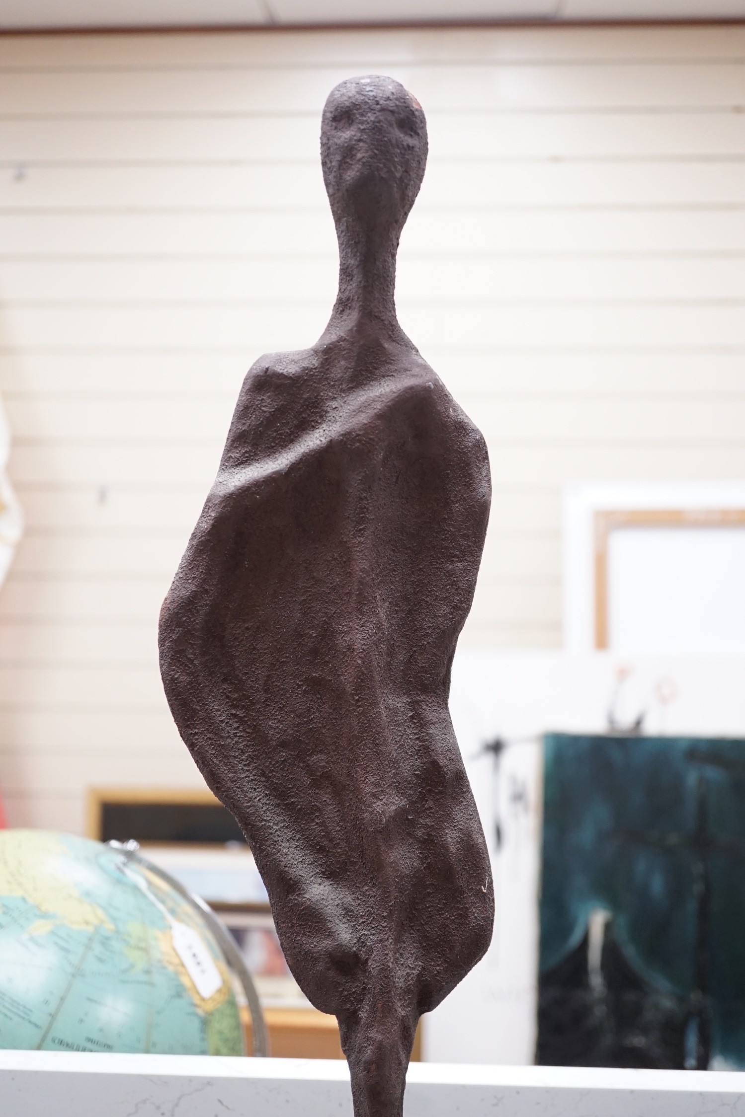 After Michelangelo - David, signed Ruggeri, a cast metal monopodia, bronze ewer and pressed glass carafe, tallest 83cms high